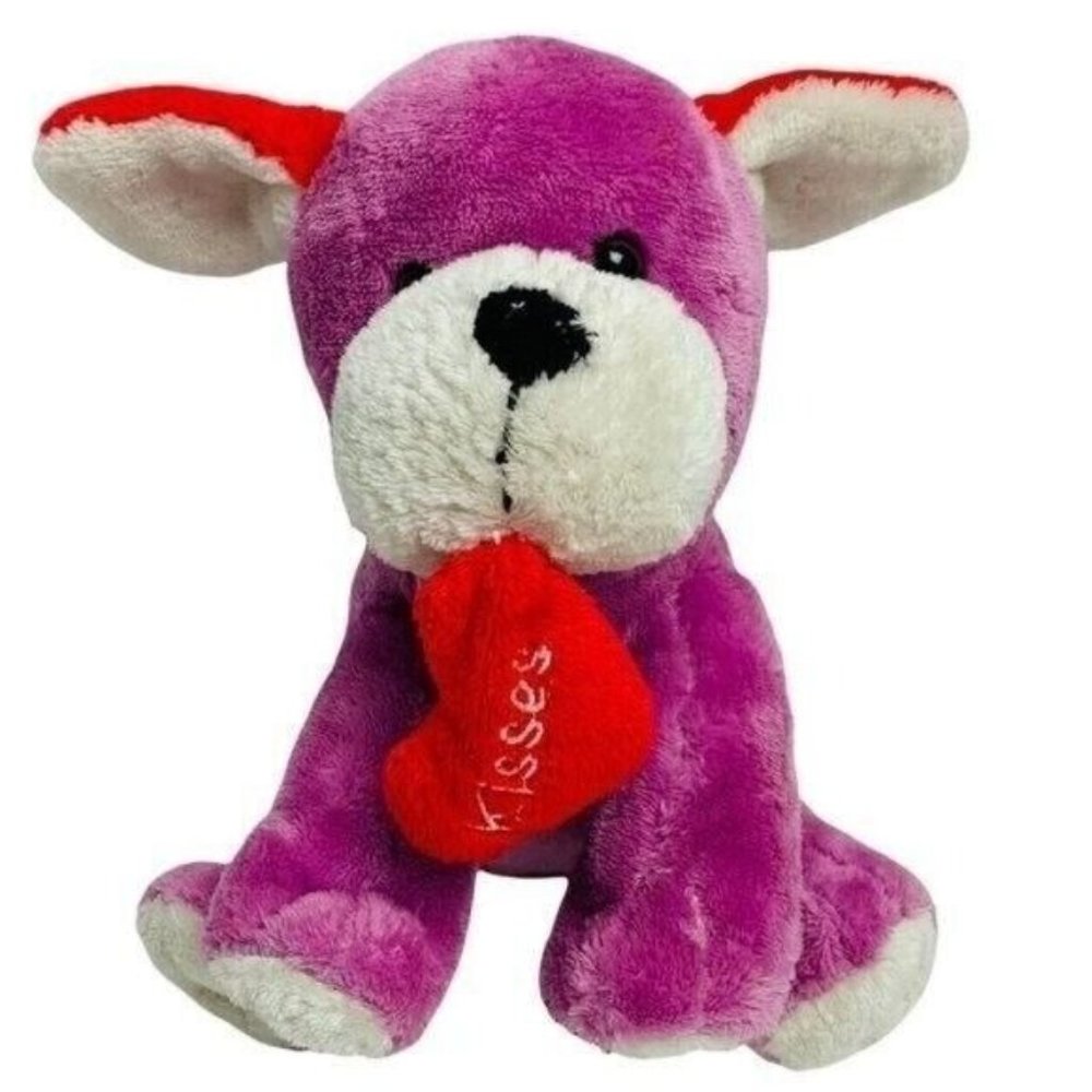 Animal Adventure Purple Puppy Dog Pink White Ears Heart Kisses Stuffed Plush Toy
